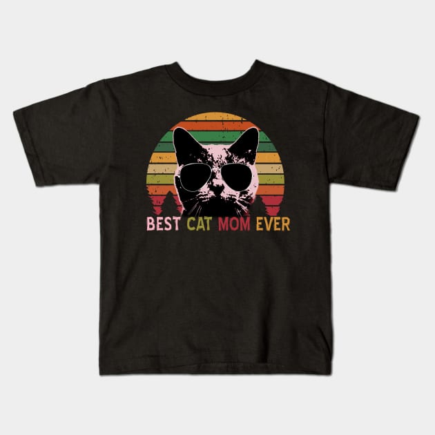 Best Cat MOM Ever - Vintage Retro Cat MOM Gift Kids T-Shirt by Rosomyat